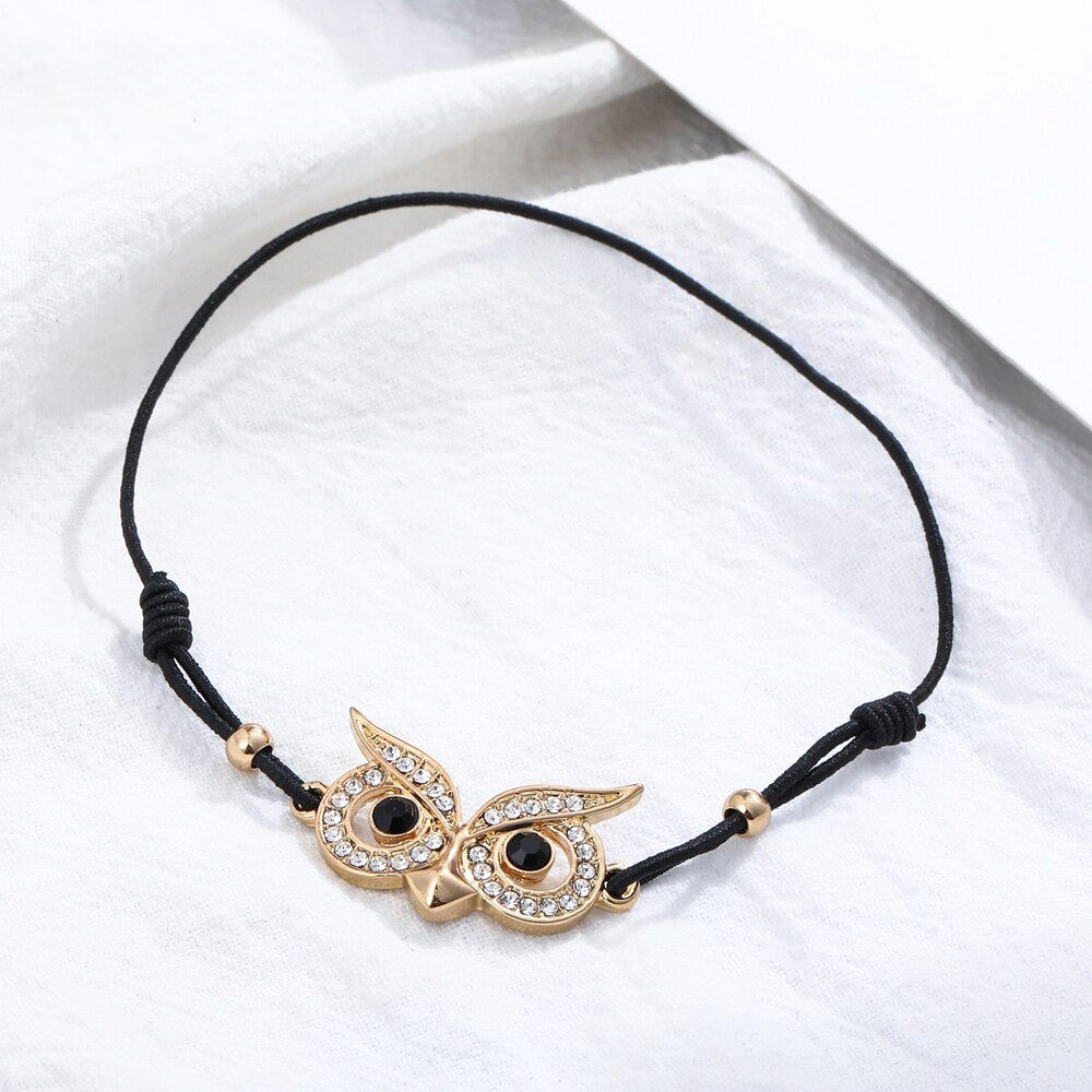 Charms Owl Bracelet Elastic Rope Chain Gold Silver Color Crystal Eye Of Owl Pendant Bracelets For Woman Jewelry Gift New