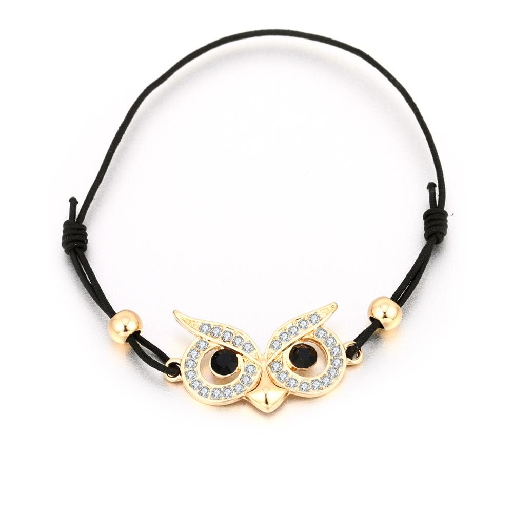 Charms Owl Bracelet Elastic Rope Chain Gold Silver Color Crystal Eye Of Owl Pendant Bracelets For Woman Jewelry Gift New