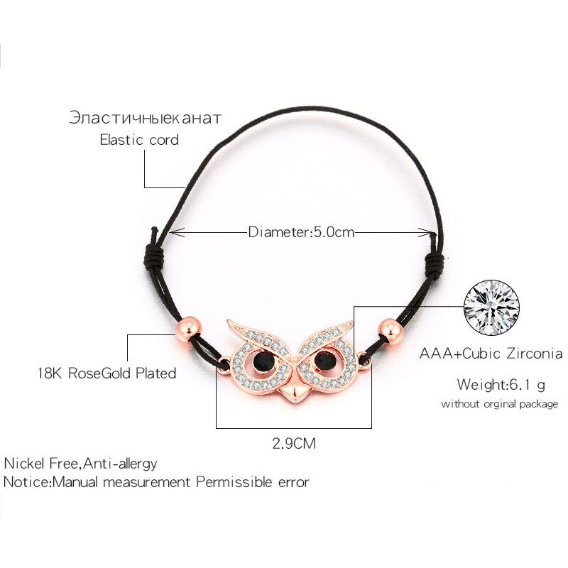 Charms Owl Bracelet Elastic Rope Chain Gold Silver Color Crystal Eye Of Owl Pendant Bracelets For Woman Jewelry Gift New