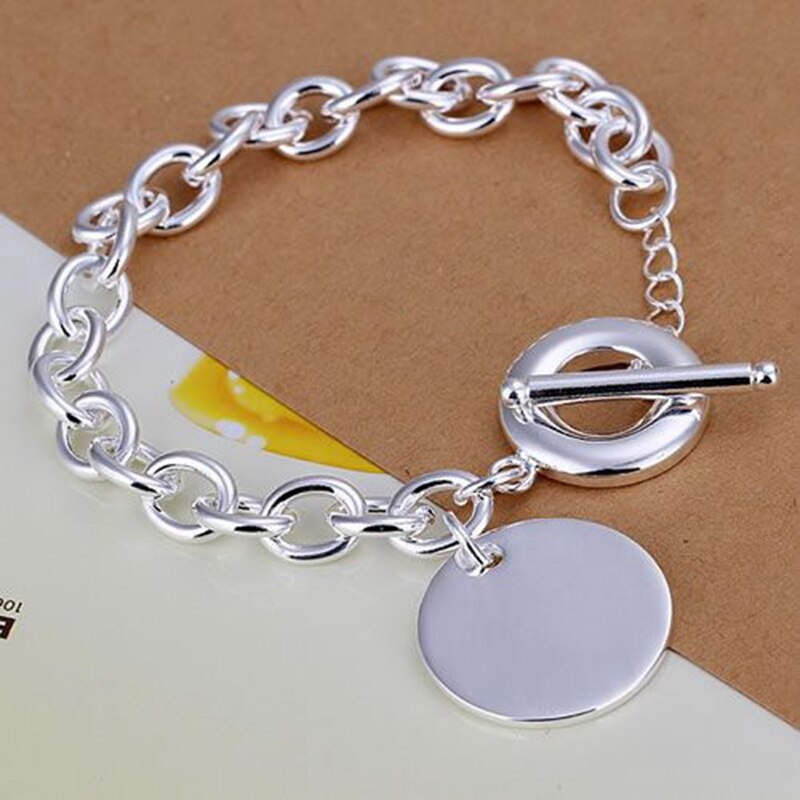 Charms Pretty Round card Pendant 925 sterling silver Bracelets for women wedding accessories party Gifts Jewelry