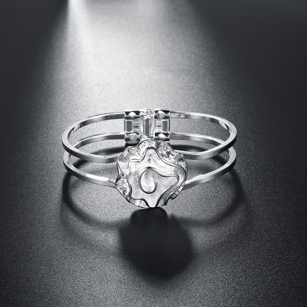 Charms designer jewelry fine rose flower bangles 925 sterling Silver cuff Bracelets for Women Wedding Party Holiday gift