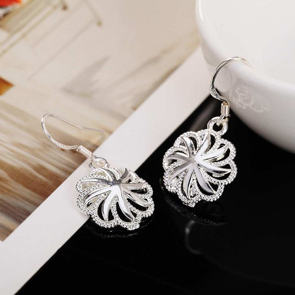 Charms fine 925 Sterling Silver Pretty Flowers Earrings for Women party wedding Jewelry Christmas Gifts