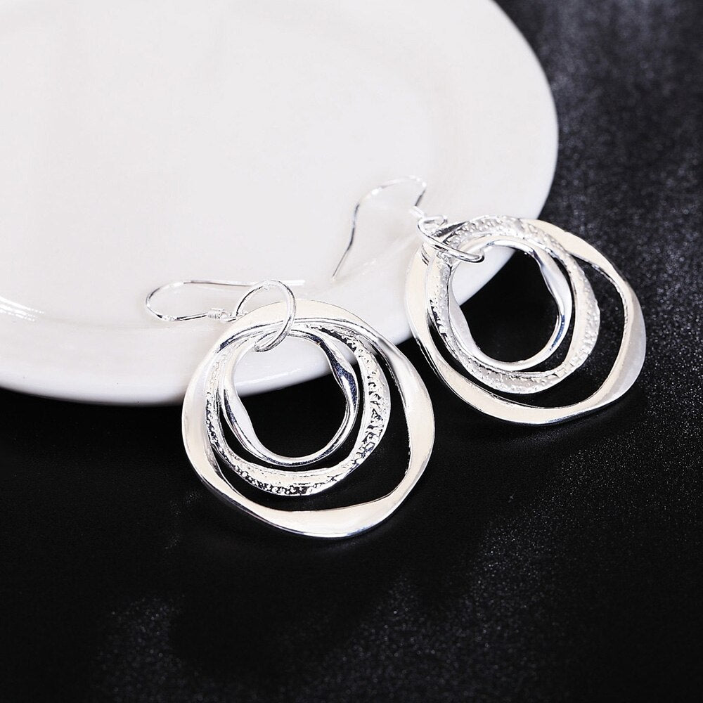 Charms fine 925 Sterling Silver personality Three circle Earrings for Women party wedding Jewelry Christmas Gifts