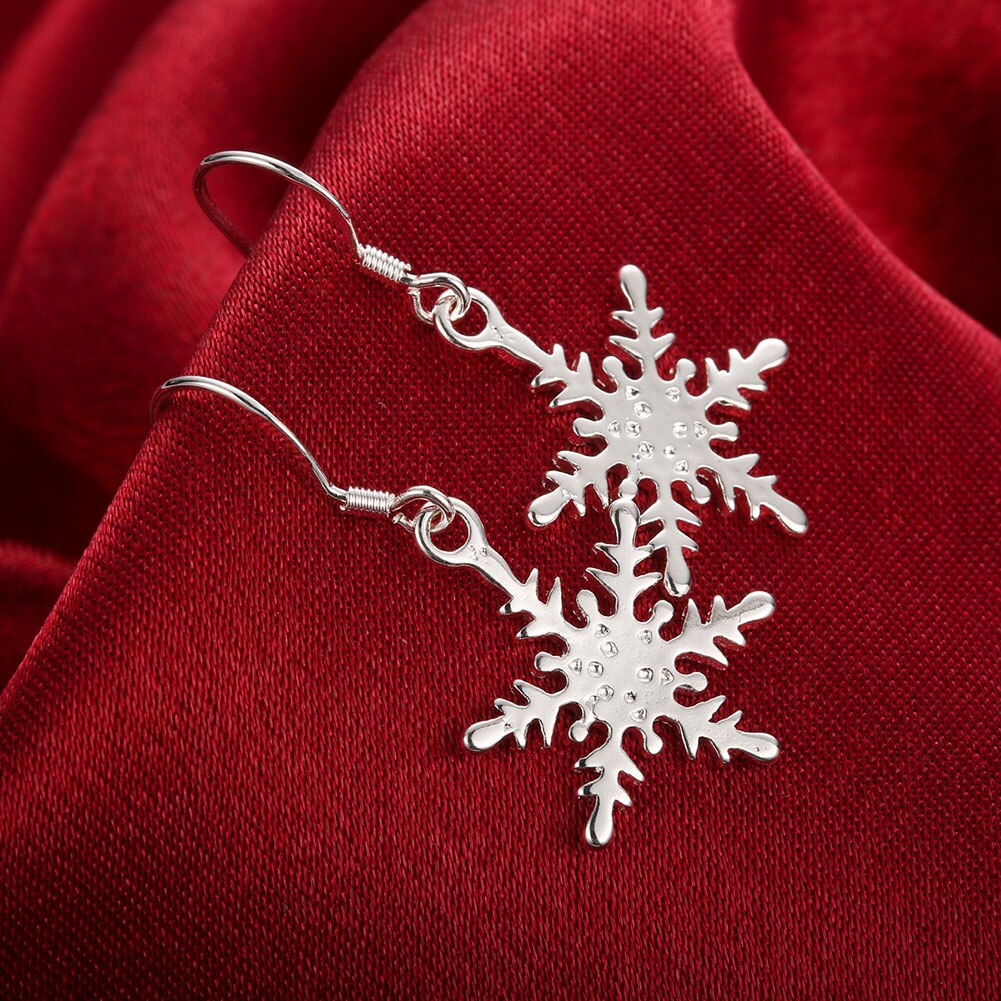Charms snowflake fine 925 Sterling Silver drop Earrings for Women  party wedding Jewelry fine Christmas Gift