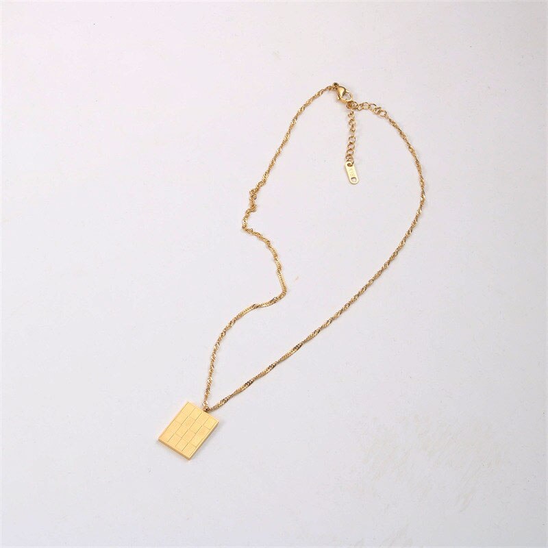 Checkerboard plaid square pendant necklaces for women stainless steel gold vintage necklace trendy women  items 2022