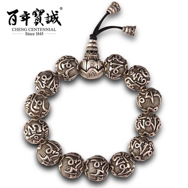 Cheng Centennial --Jewelry-Thai silver-Buddha beads-925 Sterling silver-Retro style-Heart sutra
