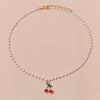 Cherry Small Daisy Colorful Flowers Butterfly Neck Chain Imitation Pearl Rhinestone Clavicle Necklaces for Women Popular Jewelry