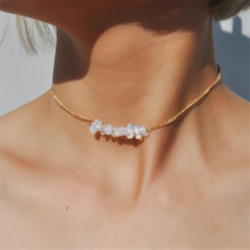 Chic Multicolor Opal Stone Choker Necklaces Gold Color Chain Crystal Necklace for Women Jewelry Short Chockers Collar