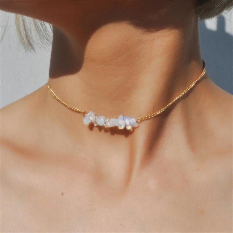 Chic Multicolor Opal Stone Choker Necklaces Gold Color Chain Crystal Necklace for Women Jewelry Short Chockers Collar