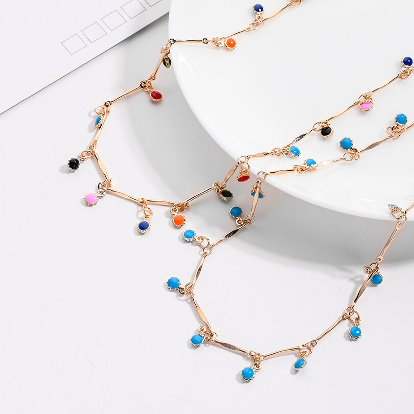 Chic Multicolor Opal Stone Choker Necklaces Gold Color Chain Crystal Necklace for Women Jewelry Short Chockers Collar