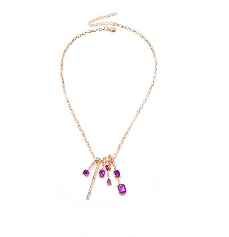 Chic Multicolor Opal Stone Choker Necklaces Gold Color Chain purple Crystal Necklace for Women Short Chockers Collar