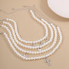 Chic Multilayer Imitation Pearl Number Cross Lock Pendant Choker Necklace Women Geometric Chocker Necklace Jewelry