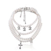 Chic Multilayer Imitation Pearl Number Cross Lock Pendant Choker Necklace Women Geometric Chocker Necklace Jewelry