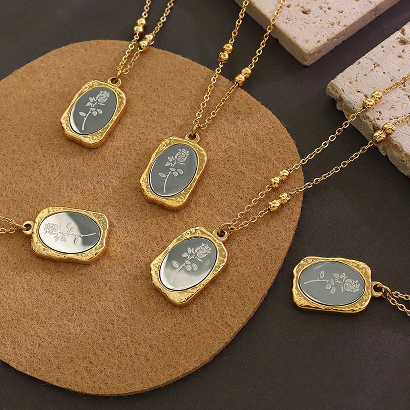 Chic Square Rectangle Pendant Necklace for Women, Magic Mirror Flower Pendant Vantage Statement Anti Tarnish Jewelry