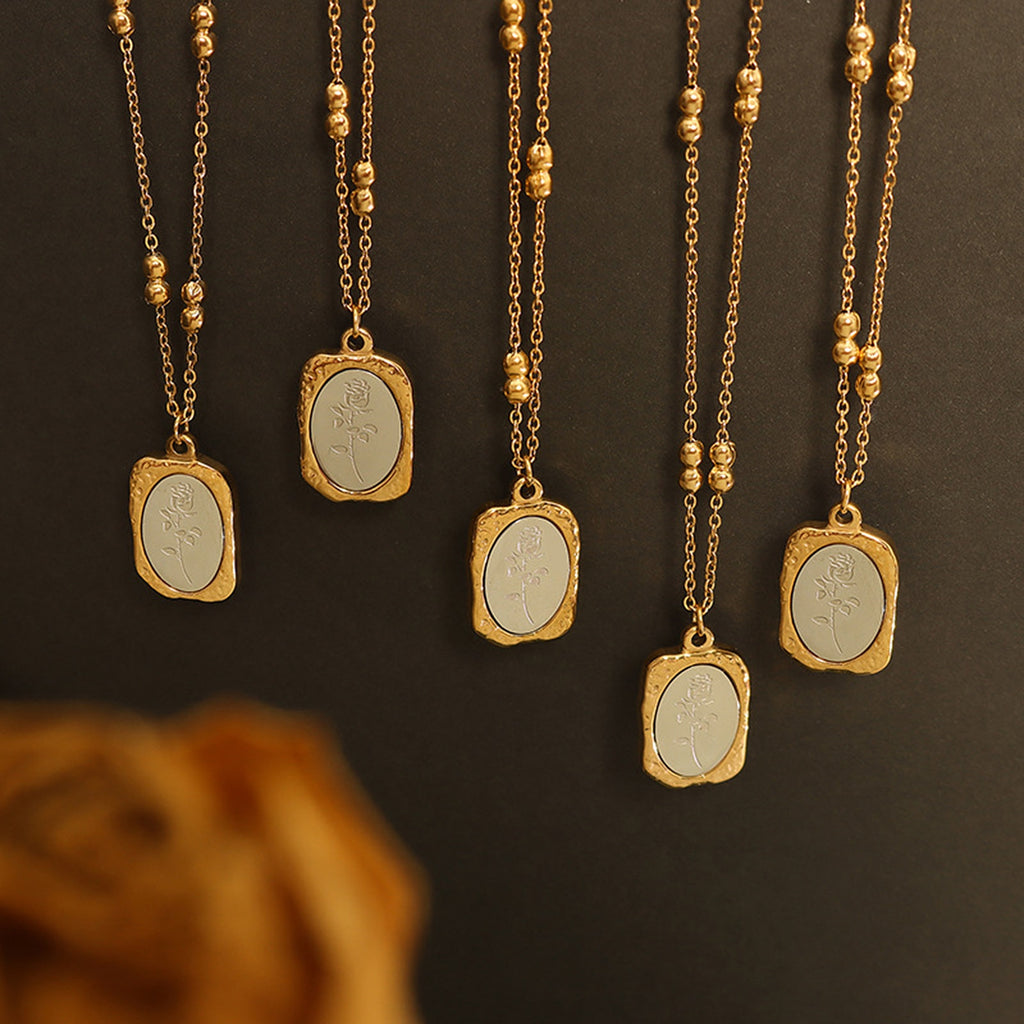 Chic Square Rectangle Pendant Necklace for Women, Magic Mirror Flower Pendant Vantage Statement Anti Tarnish Jewelry