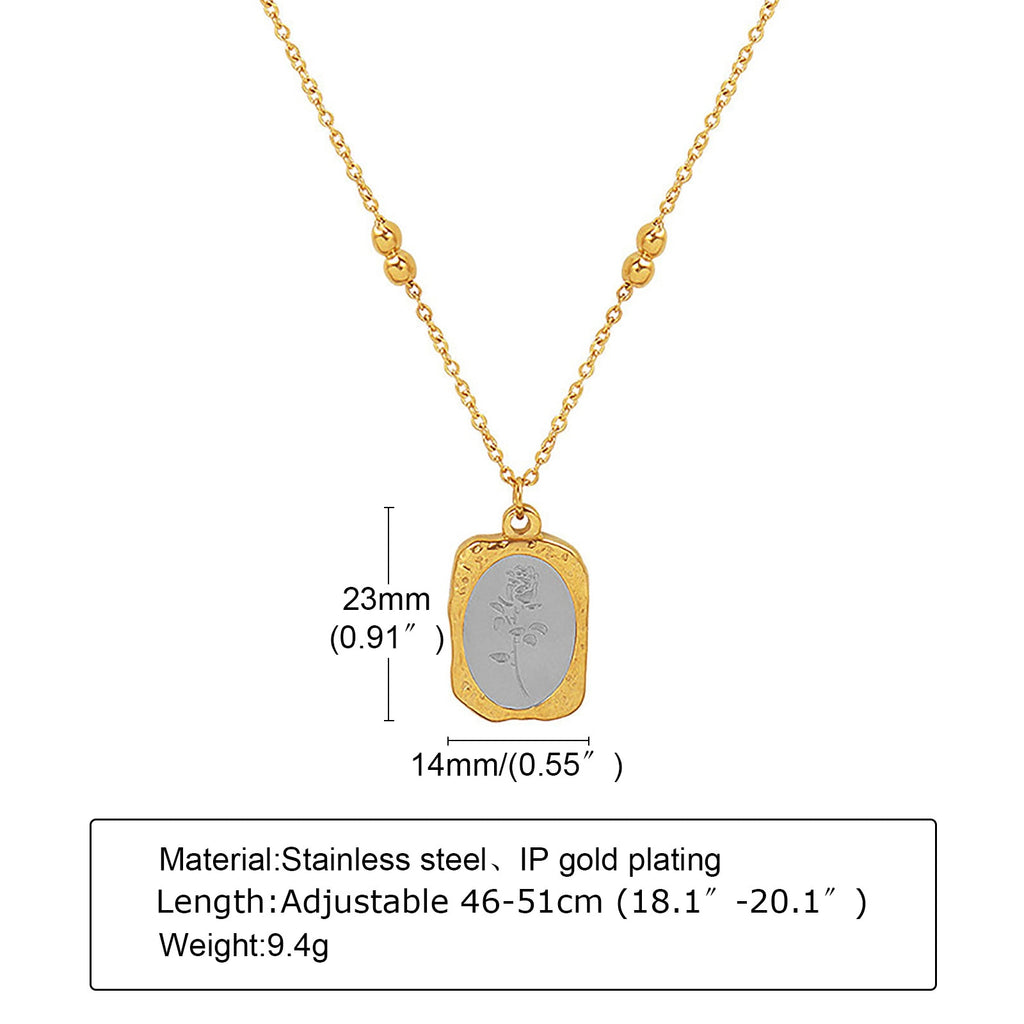 Chic Square Rectangle Pendant Necklace for Women, Magic Mirror Flower Pendant Vantage Statement Anti Tarnish Jewelry