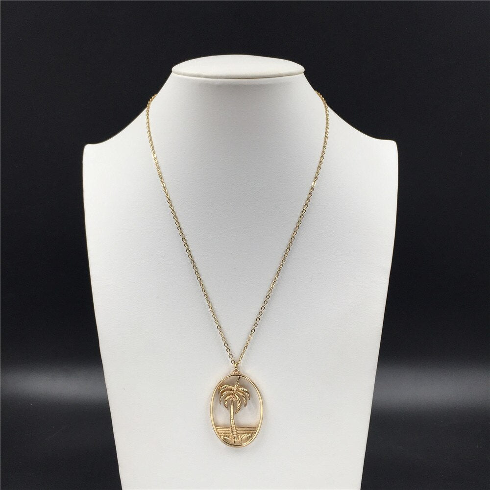 Chic Women Pendant Necklace for Beach Party Gold Color Coconut Palm Tree Shape Pendant Short Chain Necklace Party Jewelry
