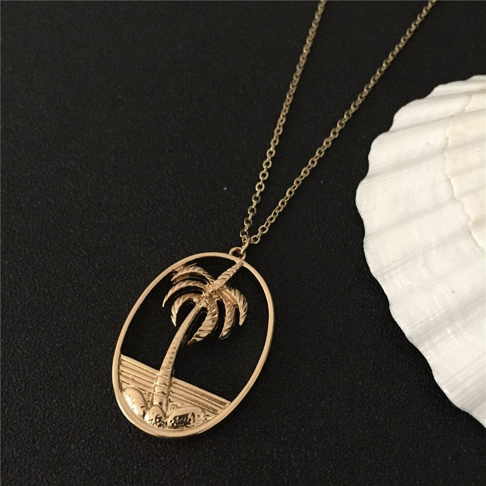 Chic Women Pendant Necklace for Beach Party Gold Color Coconut Palm Tree Shape Pendant Short Chain Necklace Party Jewelry
