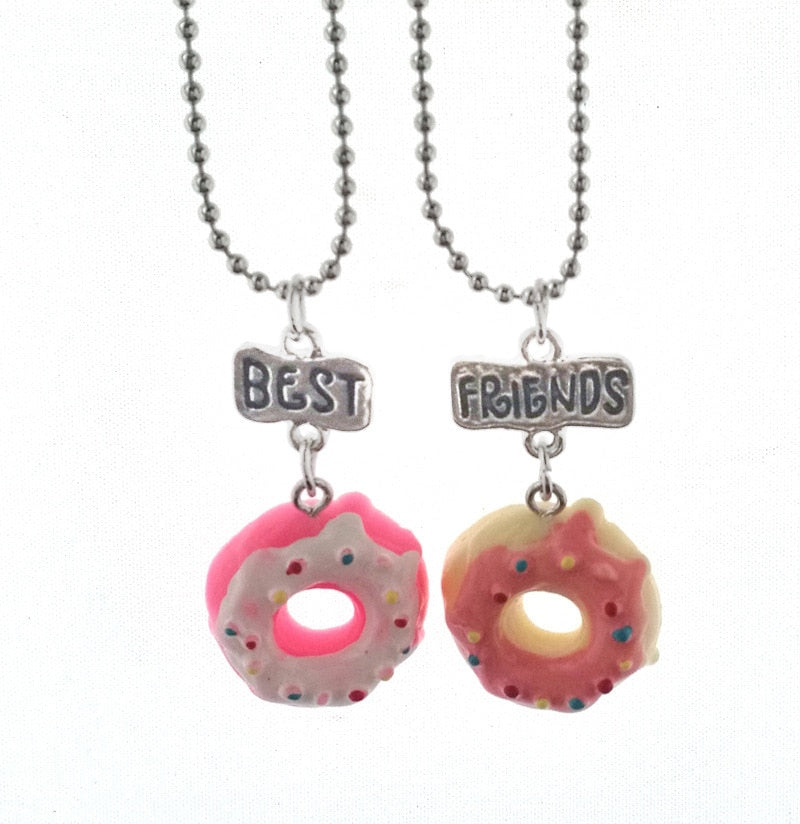 Children Friend Necklace Pink Donuts Food Pendant BFF 2 Necklace Friendship Jewelry Gifts For Kids 2PCS/Set