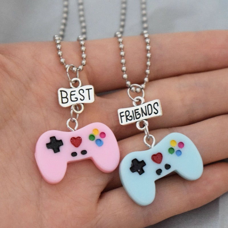 Children Friend Necklace Resin Pink Blue Game Handle Console Pendant BFF 2 Necklace Jewelry Gifts For Kids 2PCS/Set