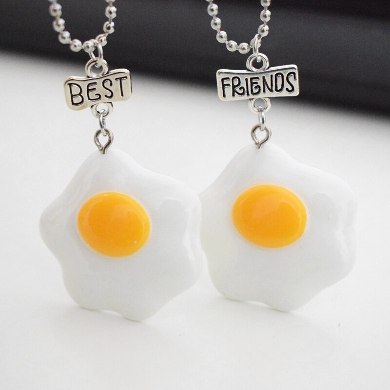 Children Friend Necklace Resin Poached Egg Food Pendant BFF 2 Necklace Friendship Jewelry Birthday Gifts For Kids 2PCS/Set