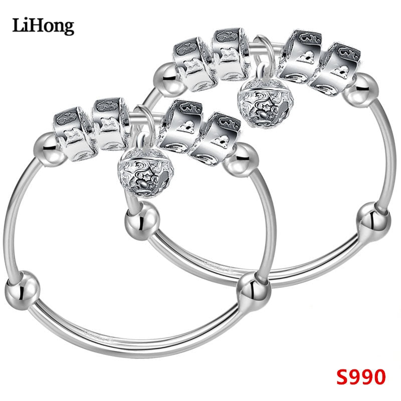 Children's Jewelry 990 Children's Bracelet Fashion Personality Silver Bangle Bells Sterling Silver Baby Bracelets