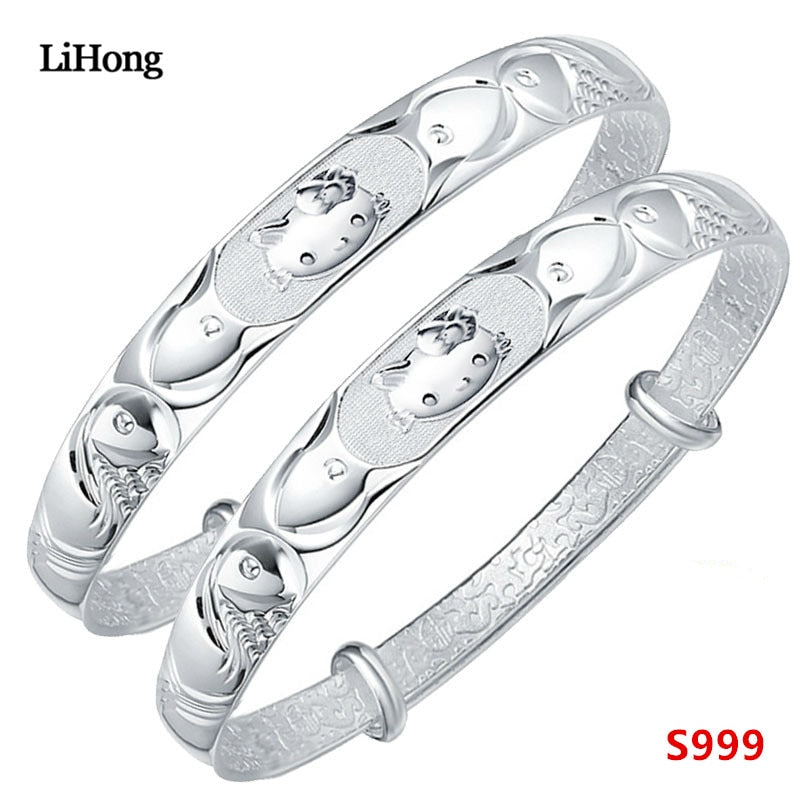 Children's Jewelry S999 Sterling Silver Bracelet Baby Birthd Gift Kitten Silver Bracelet
