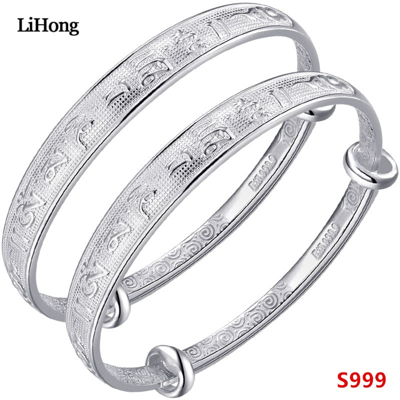 Children's Jewelry S999 Sterling Silver Bracelet Six Words Baby Bangle & Anklet Birthd Gift