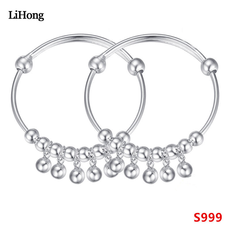 Children's jewelry S990 sterling silver bracelet smooth simple bell baby bracelet and anklet birthd gift