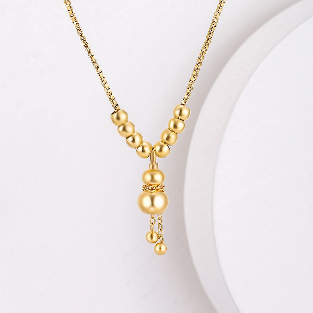 China Fu Gourd Stainless Steel Pendant Necklace for Women Gold Plated Beads Chain Retro Jewelry Gift Accessories 2022 New