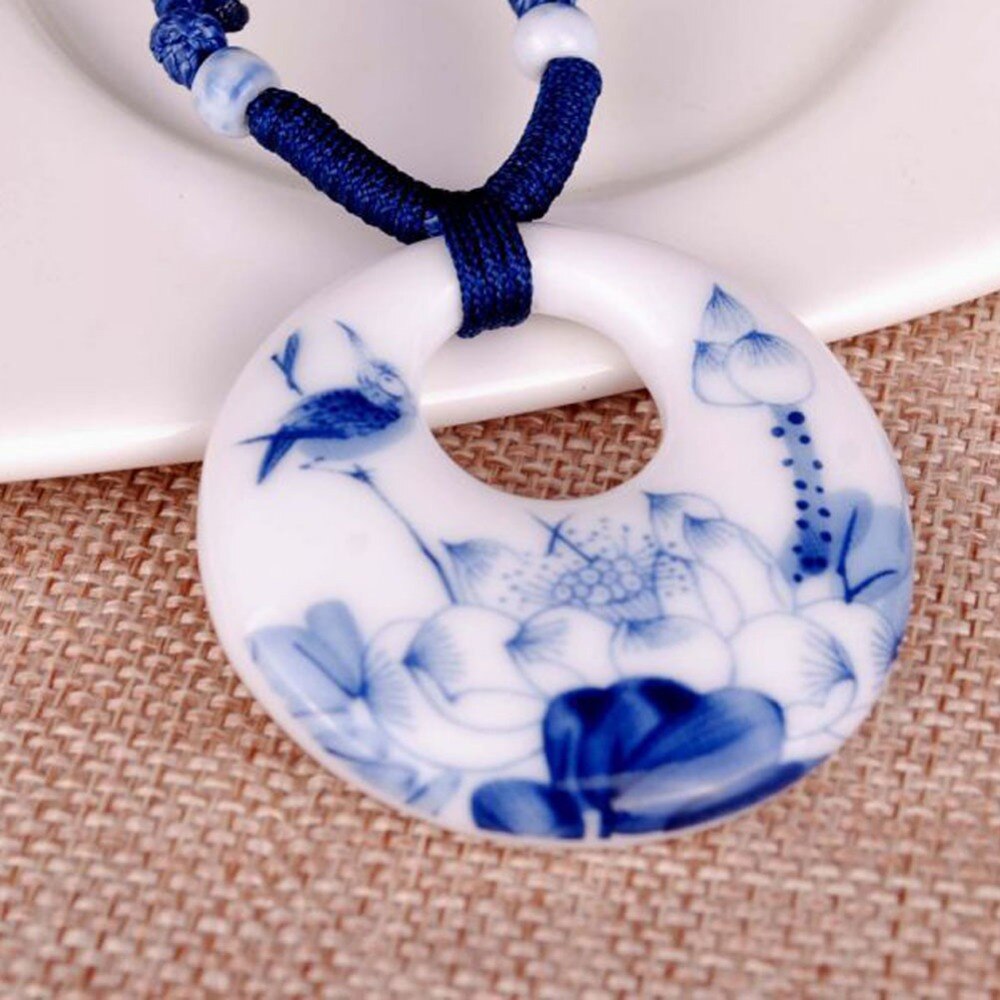 China Style Handmade Jewelry Decorated Ethnic Style Long Woven Necklace Ceramic Jewelry