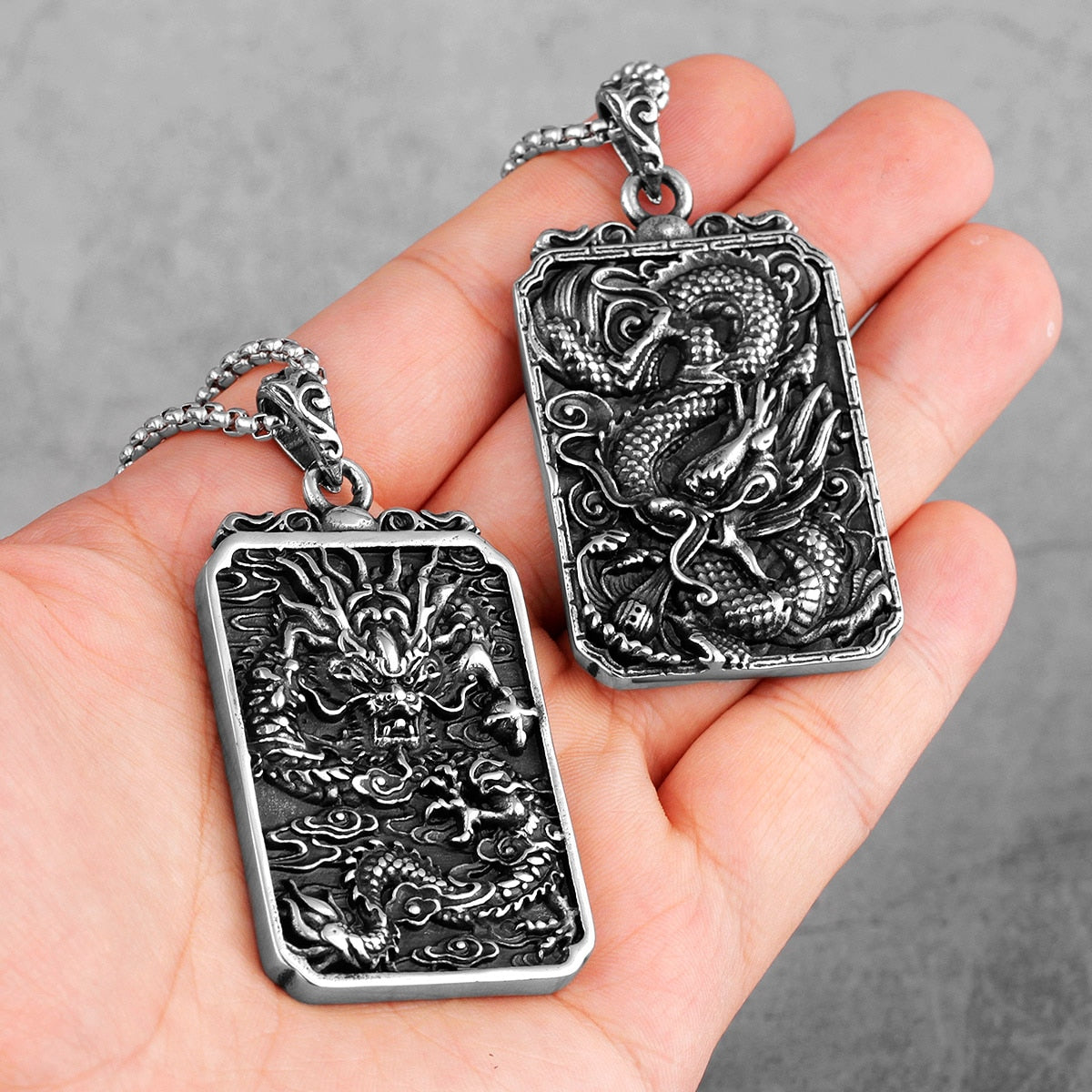 Chinese Dragon Good Meaning Amulet Stainless Steel Men Necklaces Pendants Chain for Boyfriend Jewelry Creativity Gift