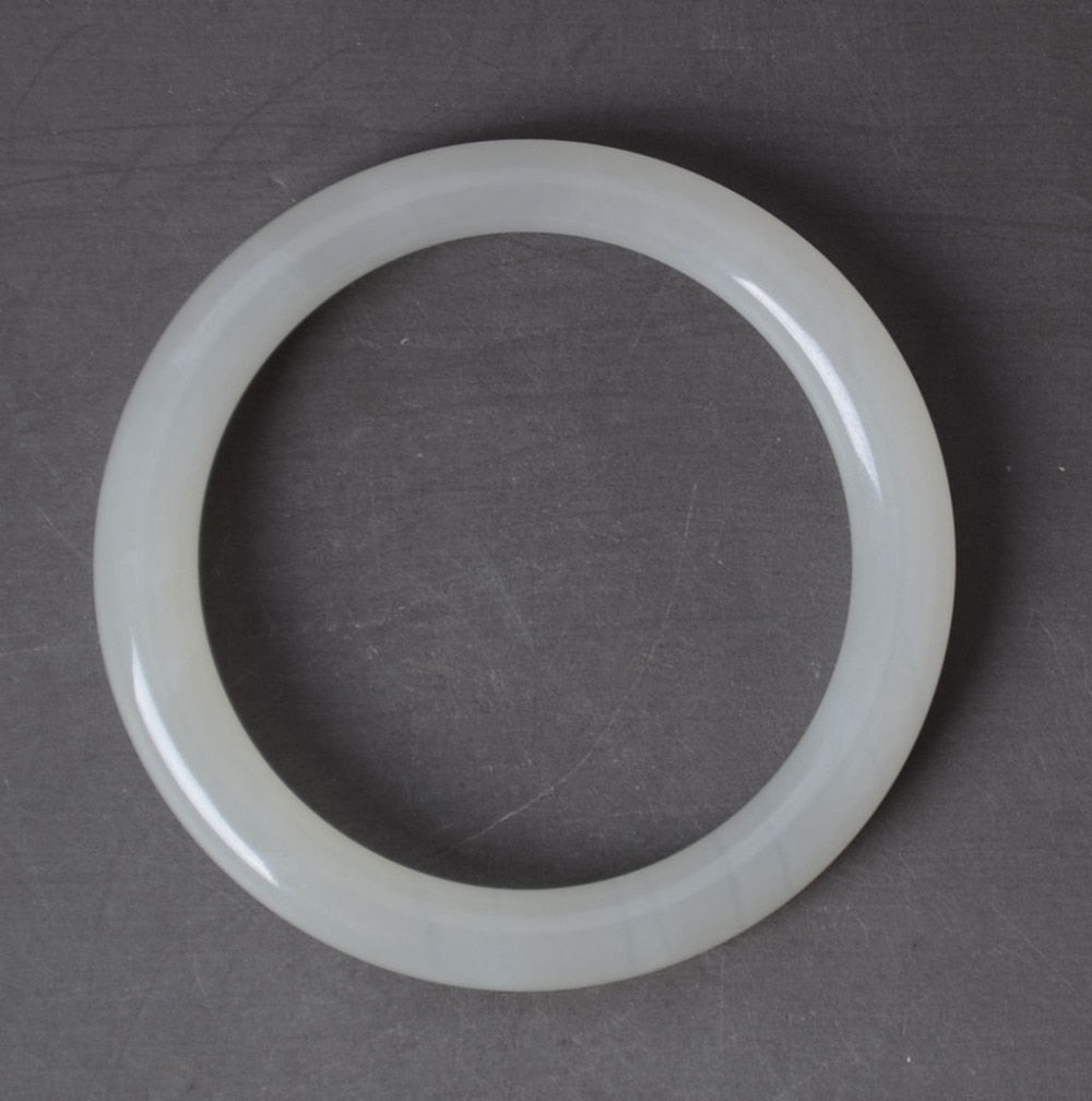 Chinese Handwork Carved Mill Finish White Nephrite Jade Bangle Bracelet FREE JEWELRY GEMSTONE