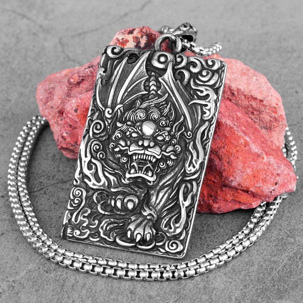 Chinese Style Unicorn Amulet Stainless Steel Men Necklaces Pendants Chain for Boyfriend Male Jewelry Creativity Gift