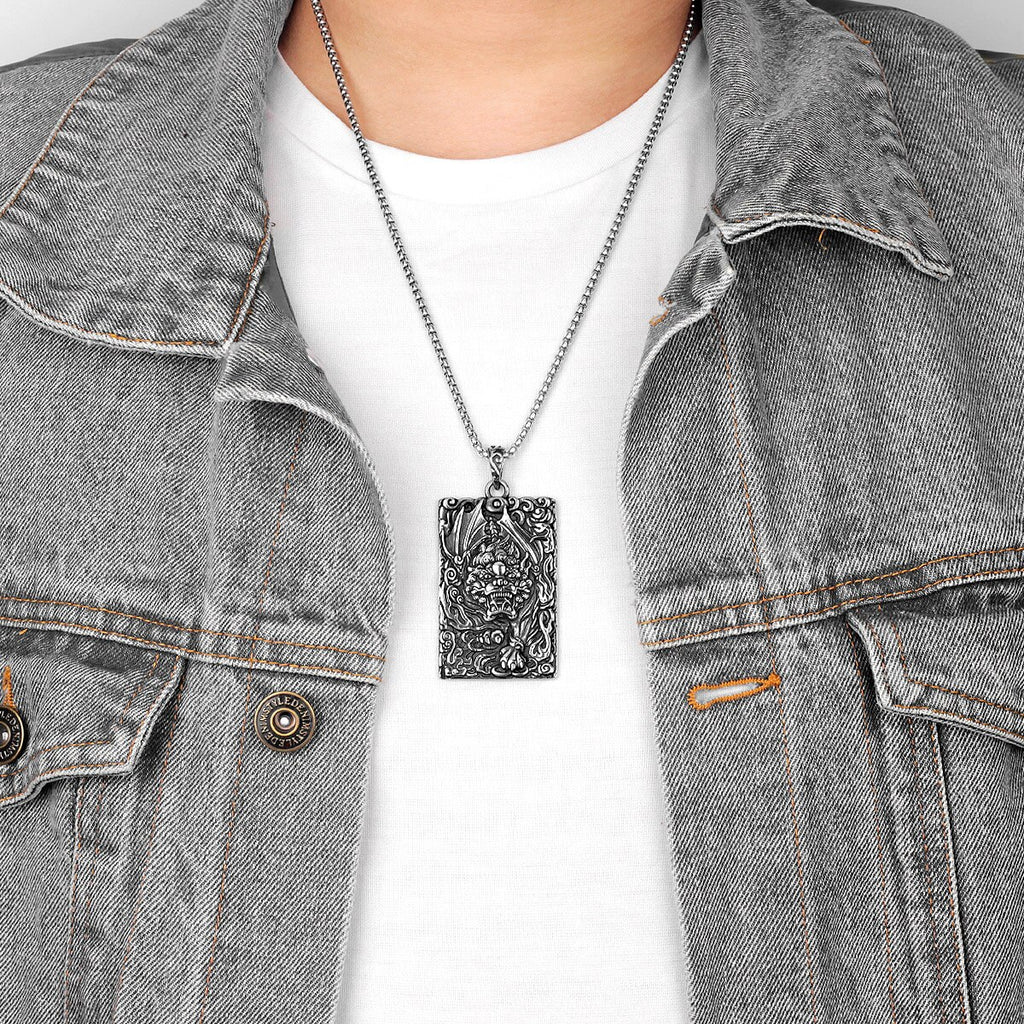 Chinese Style Unicorn Amulet Stainless Steel Men Necklaces Pendants Chain for Boyfriend Male Jewelry Creativity Gift