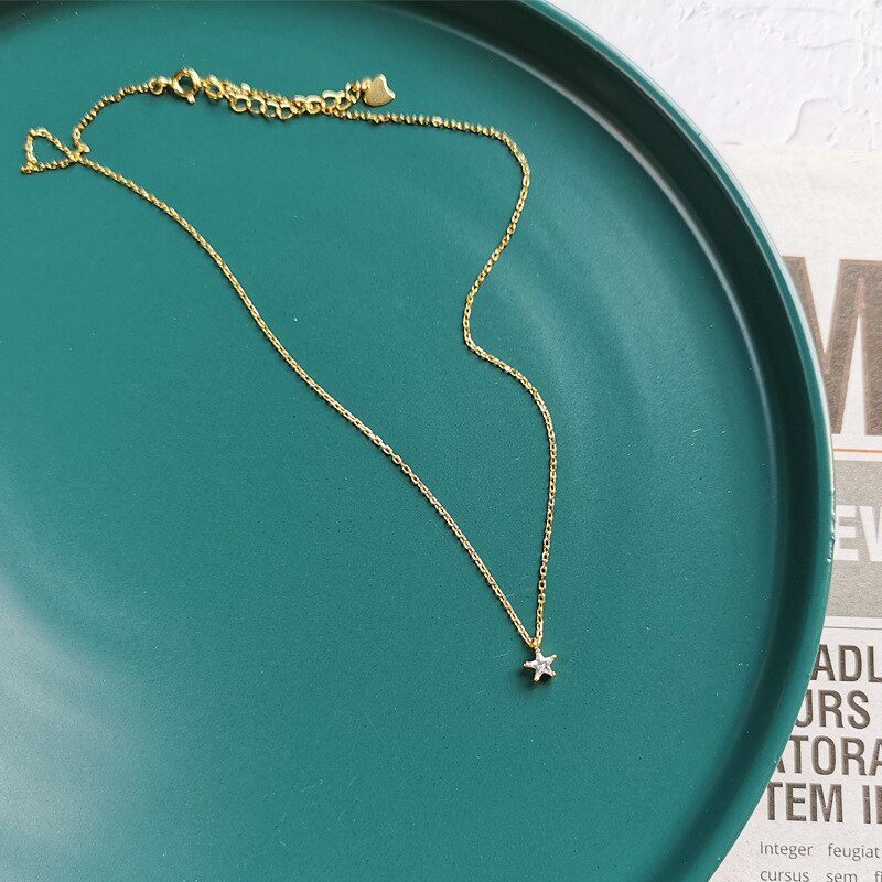 Choker 925 Sterling Silver Necklace 18K Gold Star Zircon Pendant Necklace For Women Girl Fine Jewelry All-Matched 2022