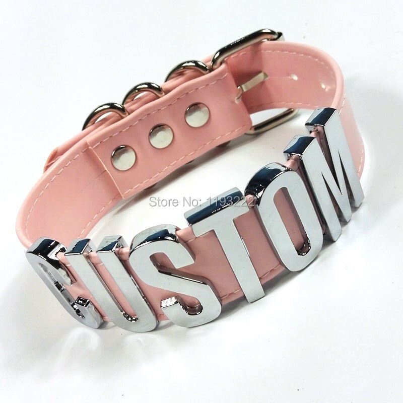 Choker Handmade Pastel Pink Letter Choker Choose Name Word Collar 35mm Tall Band Fetish Necklace