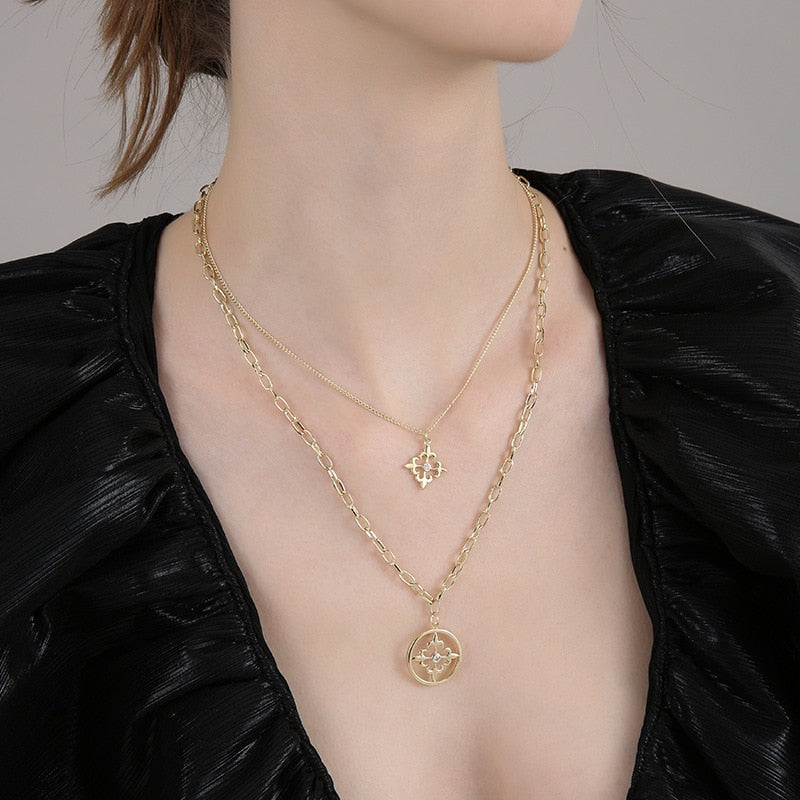 Choker Hollow Flowers Layered Necklace Chain Personalized Simple And Classic Pendant Trendy Sexy Retro Style