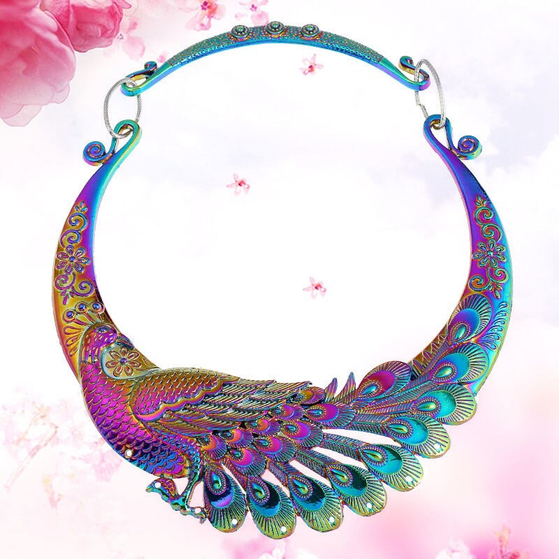 Choker Necklace Necklace Women Selling Exaggeration Colorful Necklace Exaggeration Temperament Peacock Collar Choker