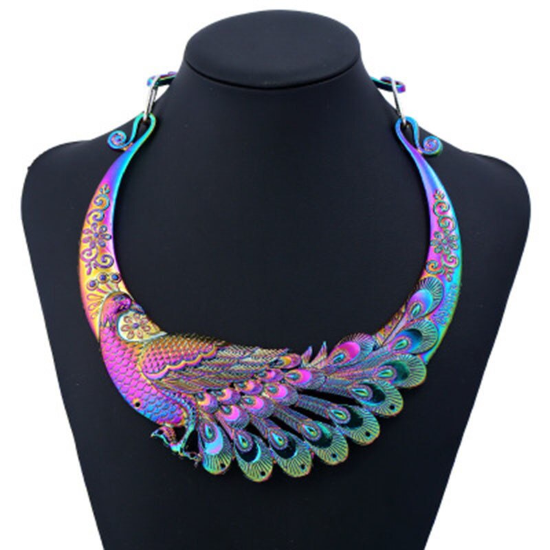 Choker Necklace Necklace Women Selling Exaggeration Colorful Necklace Exaggeration Temperament Peacock Collar Choker