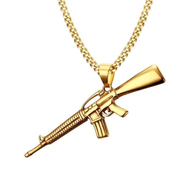 Choker Sale Limited Collares Collier Maxi Necklace Gold-color Gun Necklaces & Pendants Stainless Steel 24inch Chain Men Jewelry