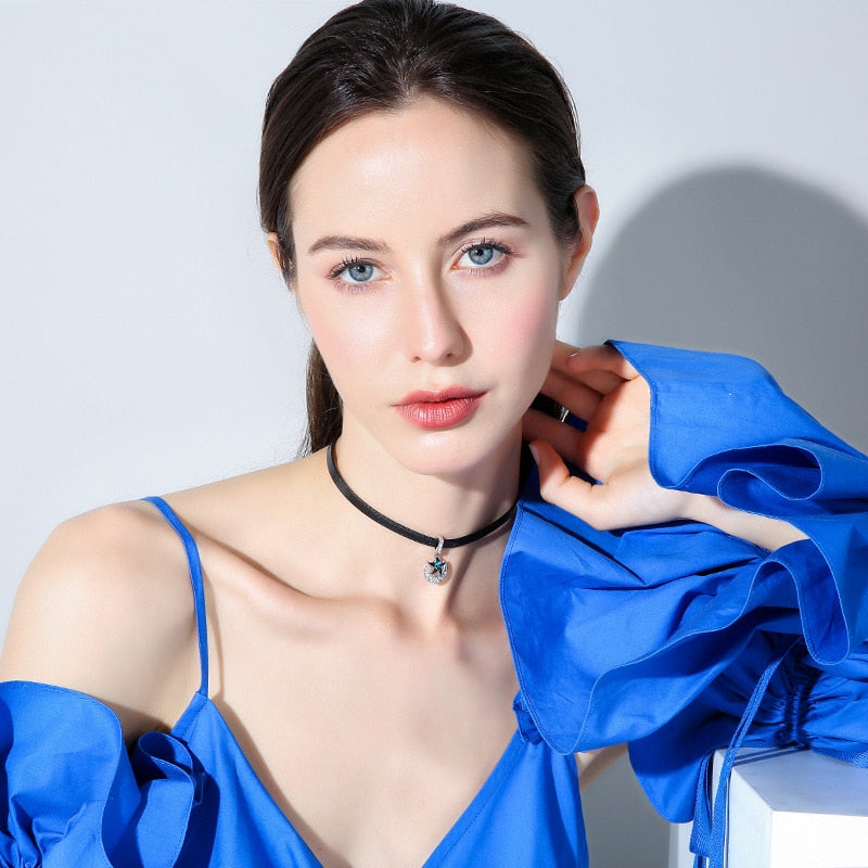 Choker Stellaluna Pendant Temperament Necklace Flexible Leather Cord Exaggerated Atmosphere Simplicity Blue Star Gift