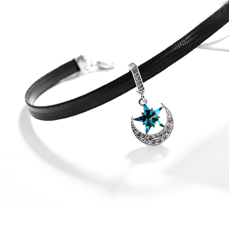 Choker Stellaluna Pendant Temperament Necklace Flexible Leather Cord Exaggerated Atmosphere Simplicity Blue Star Gift