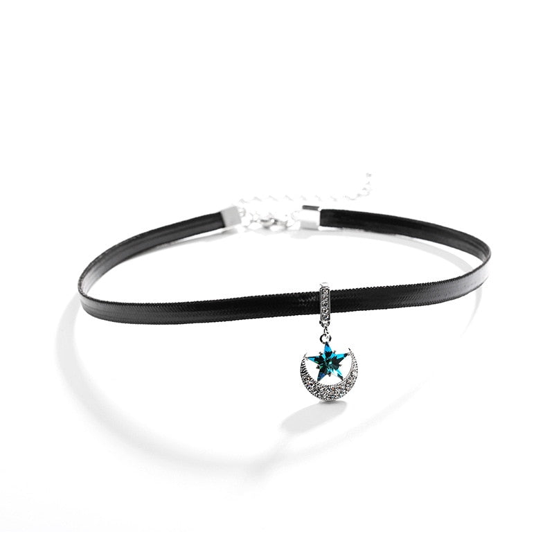 Choker Stellaluna Pendant Temperament Necklace Flexible Leather Cord Exaggerated Atmosphere Simplicity Blue Star Gift