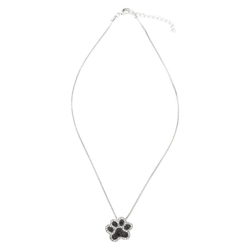 Chokers Necklace Silver Color Crystal Dog Paw Animal Feet Jewelry For Women Clavicle Chain Feet Pendant Statement Necklaces