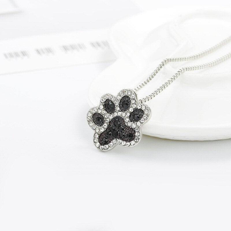 Chokers Necklace Silver Color Crystal Dog Paw Animal Feet Jewelry For Women Clavicle Chain Feet Pendant Statement Necklaces