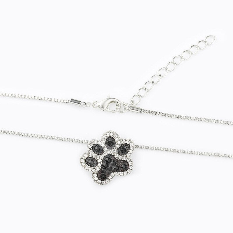 Chokers Necklace Silver Color Crystal Dog Paw Animal Feet Jewelry For Women Clavicle Chain Feet Pendant Statement Necklaces