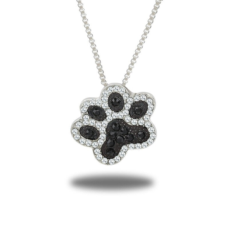 Chokers Necklace Silver Color Crystal Dog Paw Animal Feet Jewelry For Women Clavicle Chain Feet Pendant Statement Necklaces