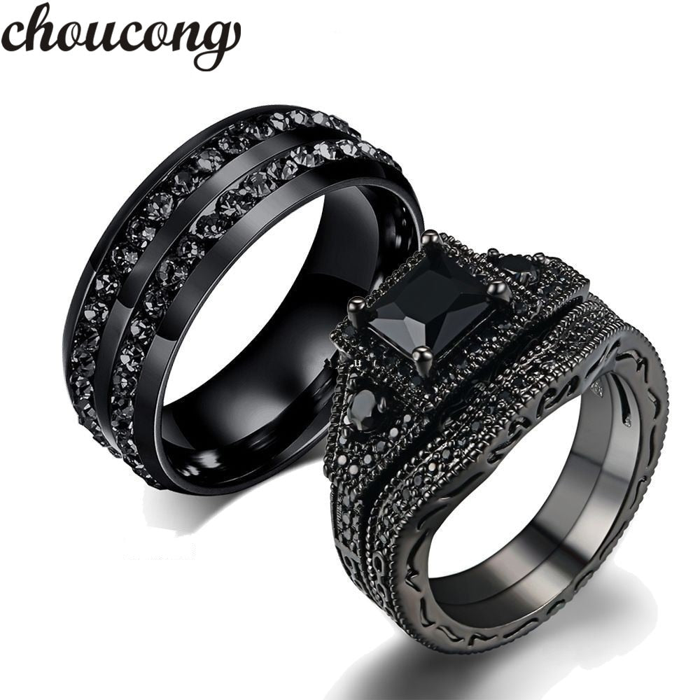 couple Jewelry ring for women men AAA zircon Cz crystal Stainless Steel Lovers Party Wedding Band Ring Black gold Color