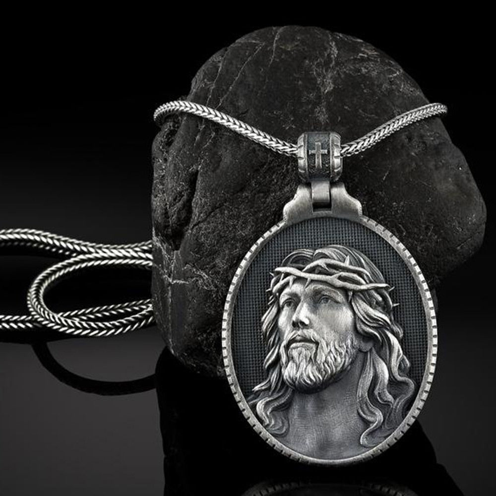 Christ Jesus Pure Tin Do Old Pendant Men Religion Catholic Necklace Vintage Commemorative Medallion Pendants Chain Necklaces